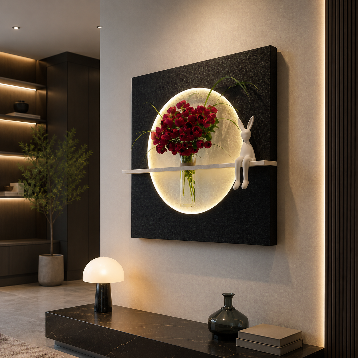 Modern Ledli Duvar Tablosu | Dekoratif Panel | Gizli Aydınlatmalı | Özel Dokulu