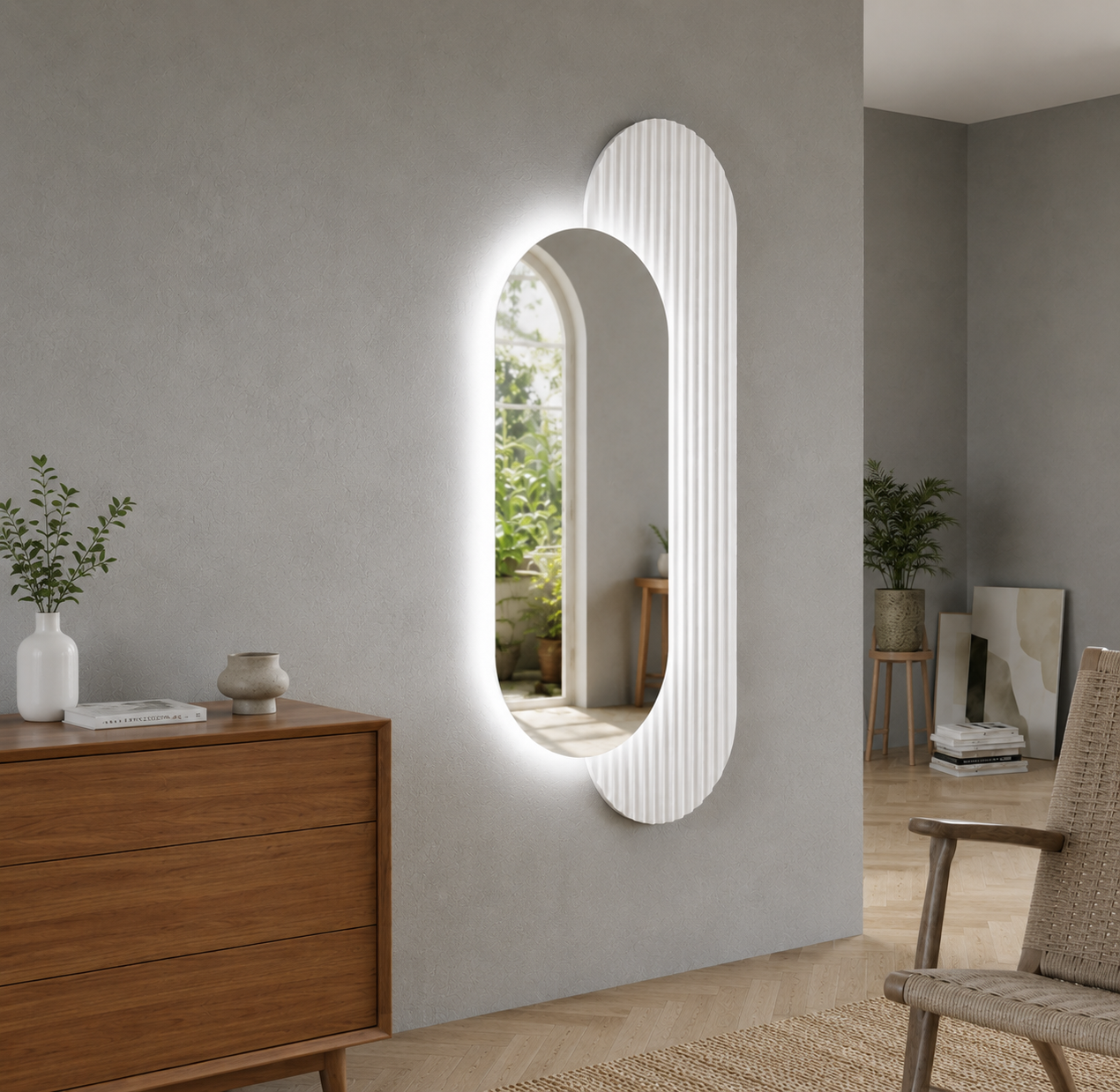Pleksi Ayna | Modern Ledli Duvar Tablosu |  Dekoratif Panel | Gizli Aydınlatmalı | Özel Dokulu
